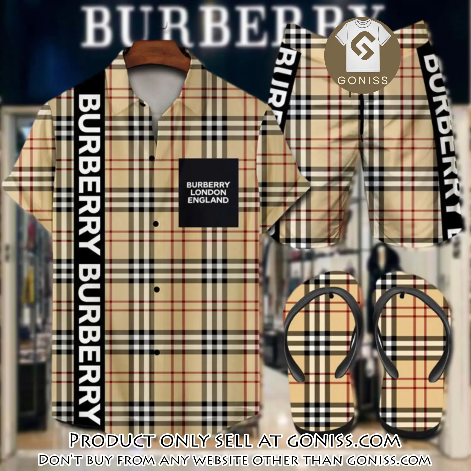 Burberry flip flops and combo hawaii shirt shorts luxury brand summer outfit hsf212 gn0552716